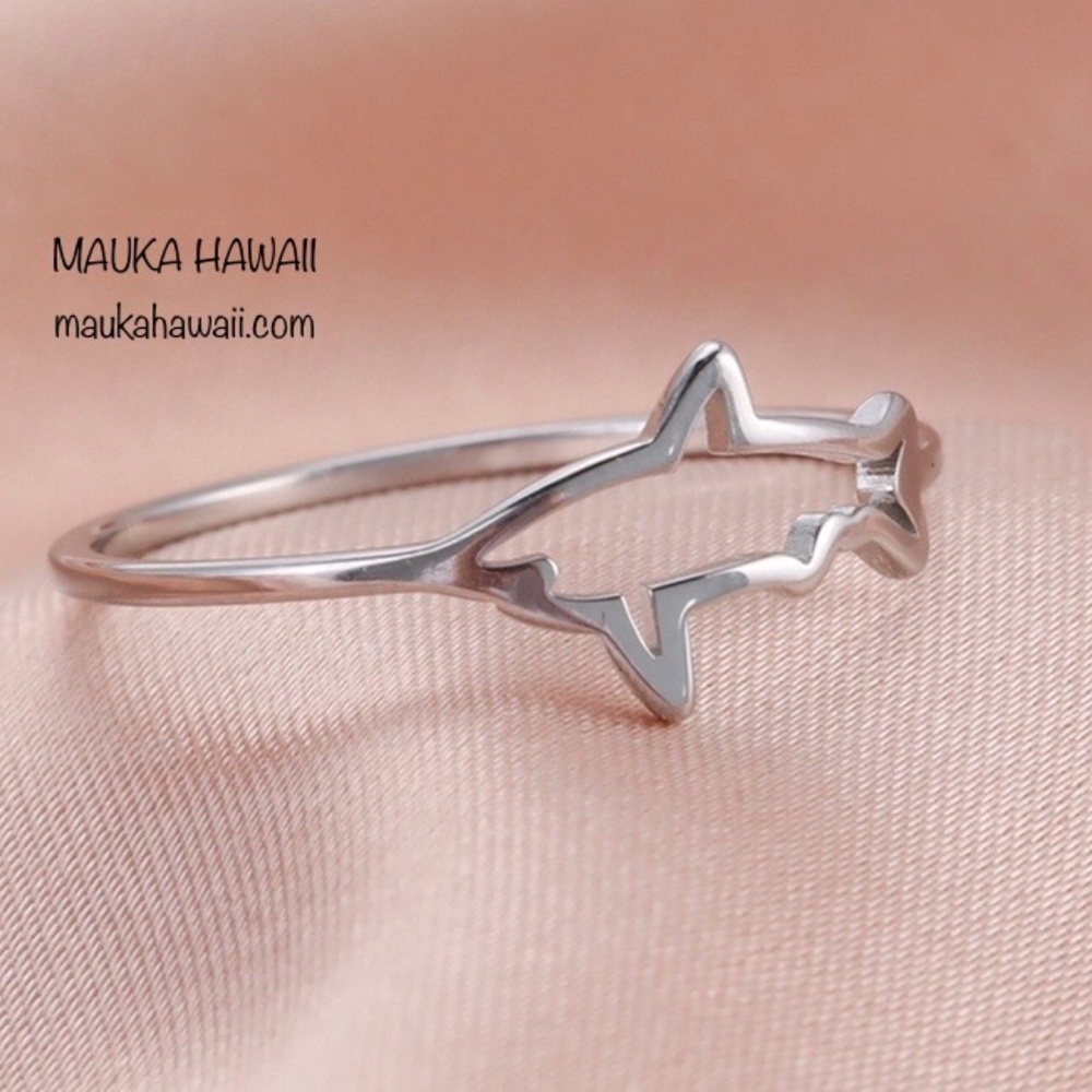 Silver Stainless Steel Ocean Surf Shark Silhouette Ring Size 7 8 9 10 & 11 New!